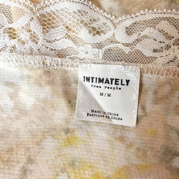 Free People Intimately Sheer Floral Top with Lace Trim and Tulip Hem, Size Med - Picture 9 of 13
